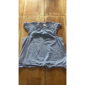 J.Crew Blue White Striped Ruffle Neck Cap Sleeve 100% Cotton Blouse Medium M